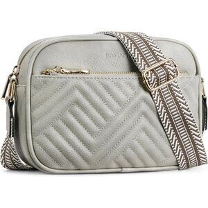 Bostanten Women Grey PU leather Small Quilted Crossbody Bags With Wide Strap